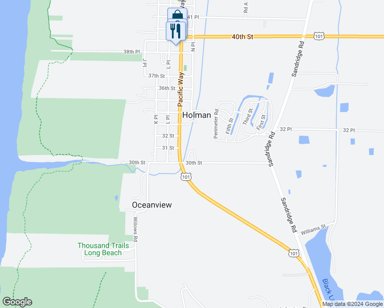 map of restaurants, bars, coffee shops, grocery stores, and more near 3012 Pacific Way in Seaview