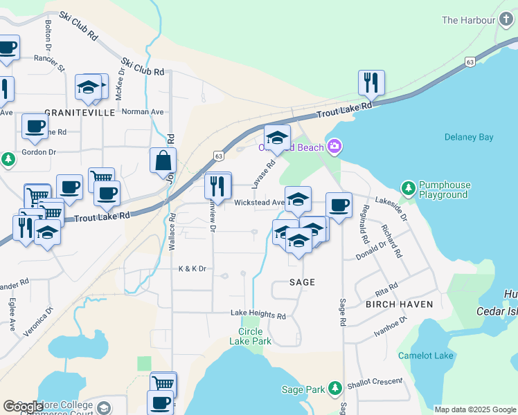 map of restaurants, bars, coffee shops, grocery stores, and more near 281 Wickstead Avenue in North Bay