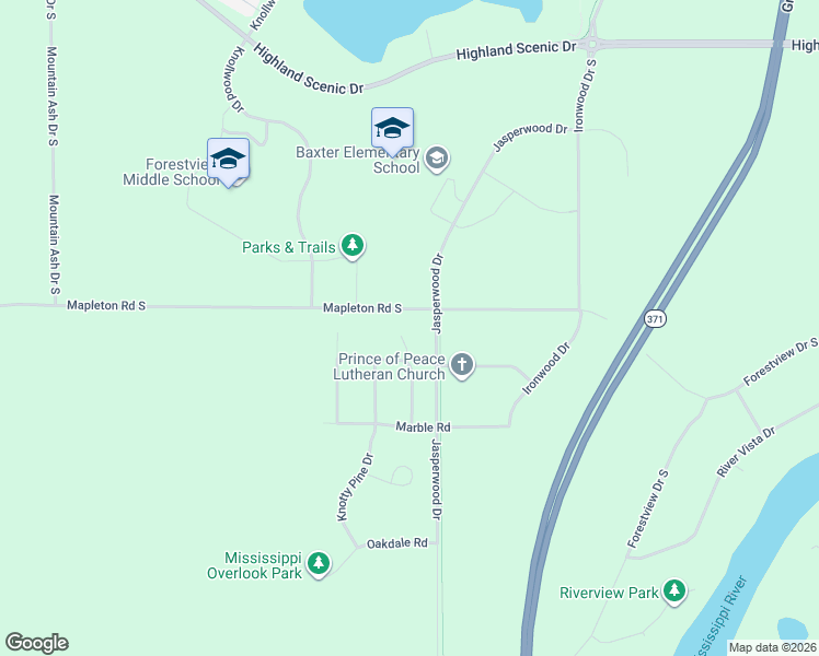 map of restaurants, bars, coffee shops, grocery stores, and more near 11945 Joneswood Drive in Baxter