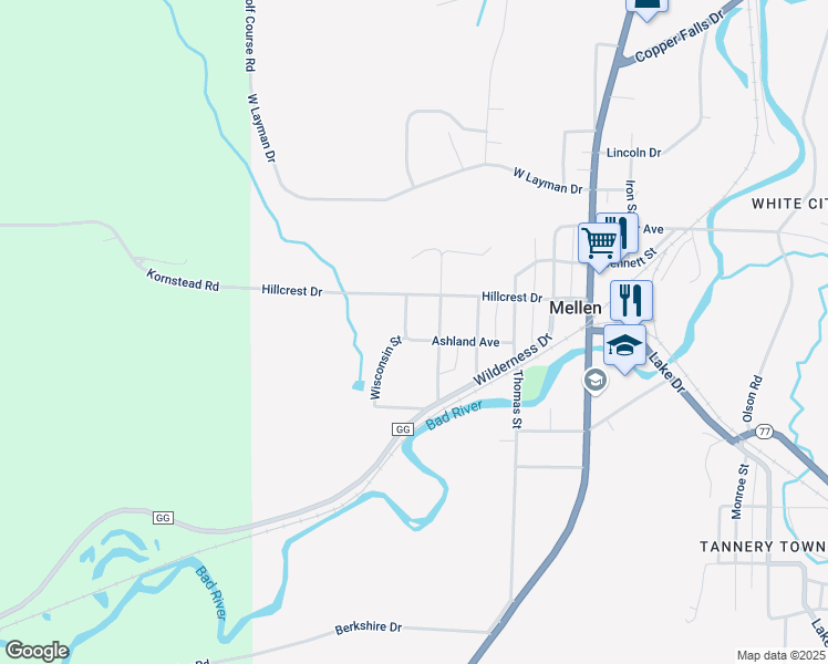 map of restaurants, bars, coffee shops, grocery stores, and more near 220 Prospect Street in Mellen