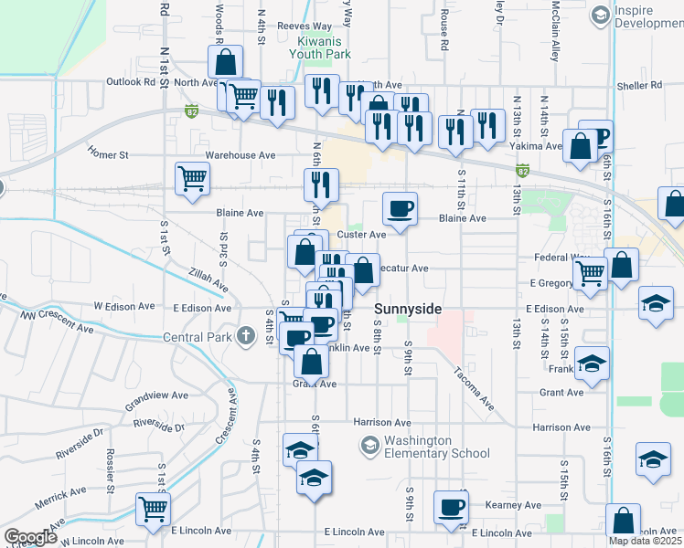 map of restaurants, bars, coffee shops, grocery stores, and more near 401 S 7th St in Sunnyside