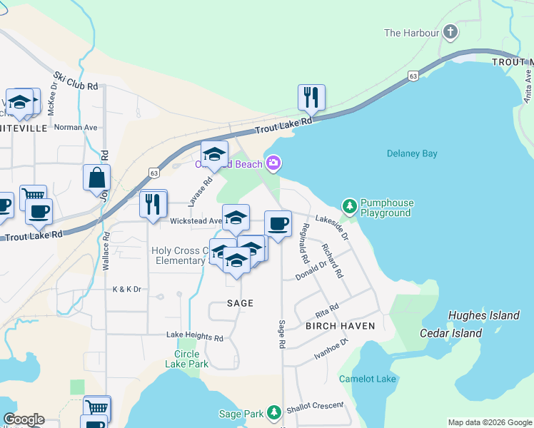 map of restaurants, bars, coffee shops, grocery stores, and more near 474 Wickstead Avenue in North Bay
