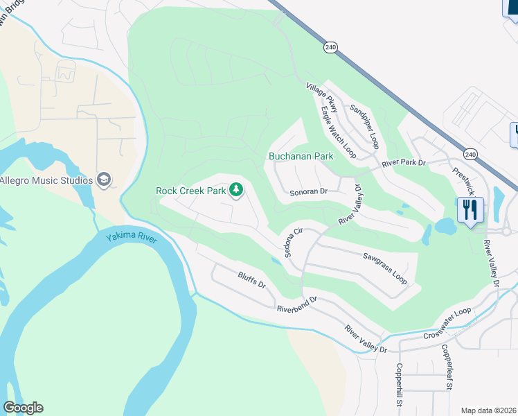map of restaurants, bars, coffee shops, grocery stores, and more near 2906 Redrock Ridge Loop in Richland