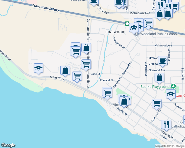 map of restaurants, bars, coffee shops, grocery stores, and more near 2645 Jane Street in North Bay