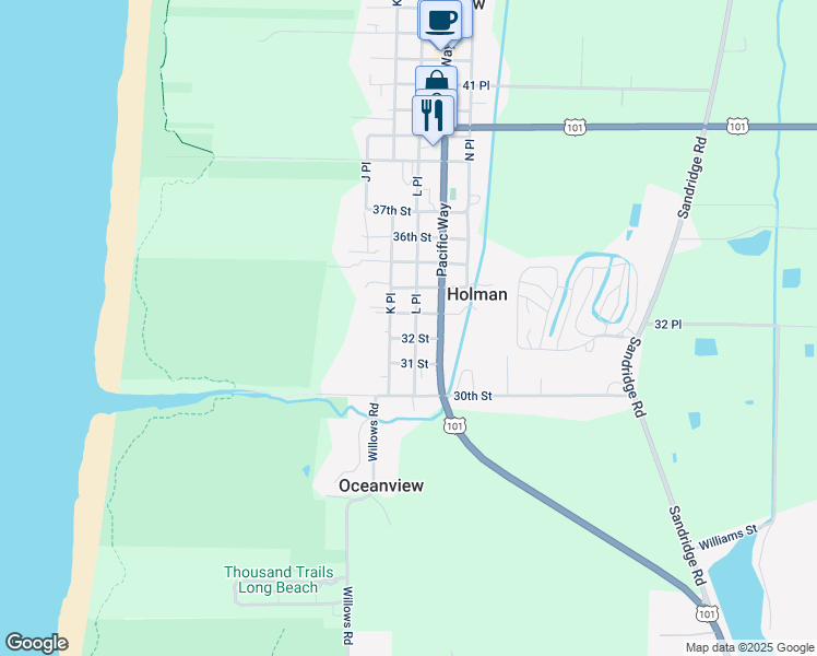 map of restaurants, bars, coffee shops, grocery stores, and more near 1204 33rd Street in Seaview