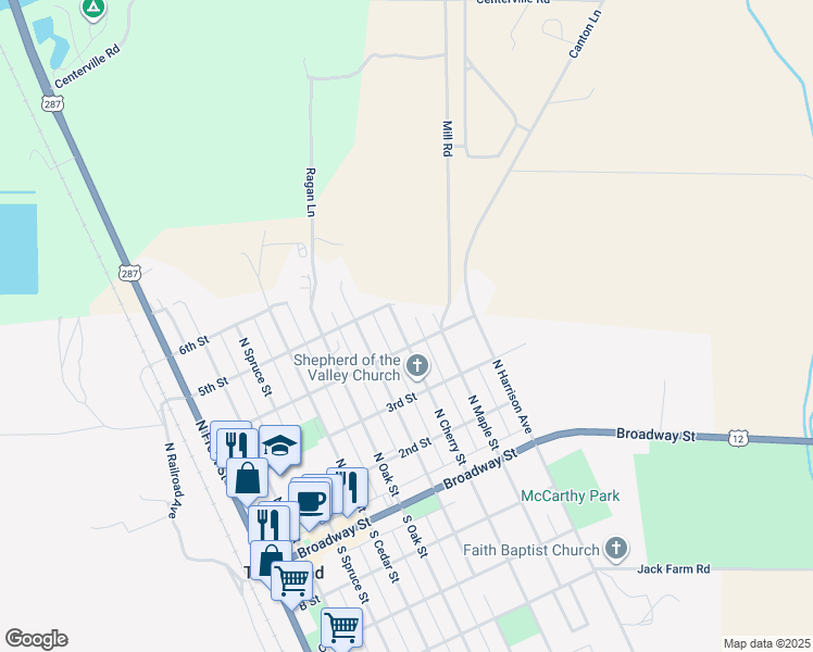 map of restaurants, bars, coffee shops, grocery stores, and more near 406 North Cherry Street in Townsend