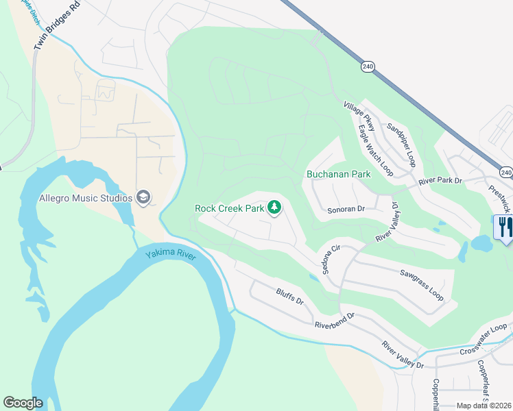 map of restaurants, bars, coffee shops, grocery stores, and more near 2989 Redrock Ridge Loop in Richland