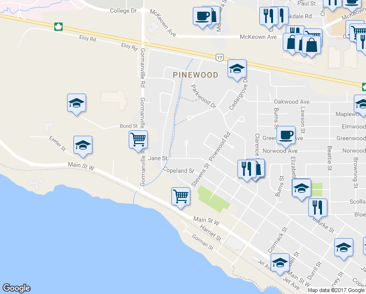 map of restaurants, bars, coffee shops, grocery stores, and more near 630 Baywood Road in North Bay