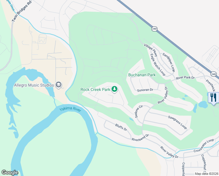 map of restaurants, bars, coffee shops, grocery stores, and more near 2989 Redrock Ridge Loop in Richland