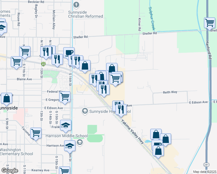 map of restaurants, bars, coffee shops, grocery stores, and more near 2010 Yakima Valley Highway in Sunnyside