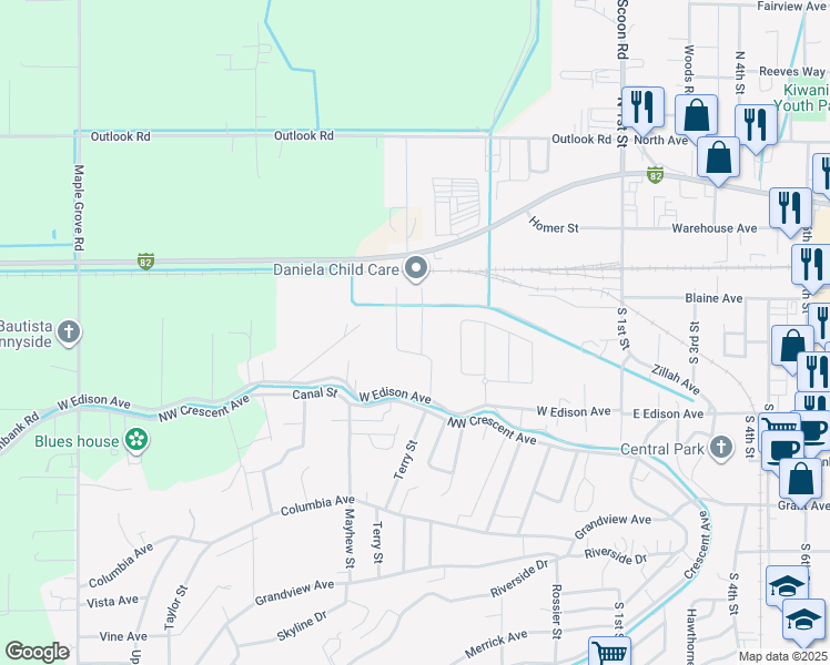 map of restaurants, bars, coffee shops, grocery stores, and more near 308 Villa Real Drive in Sunnyside
