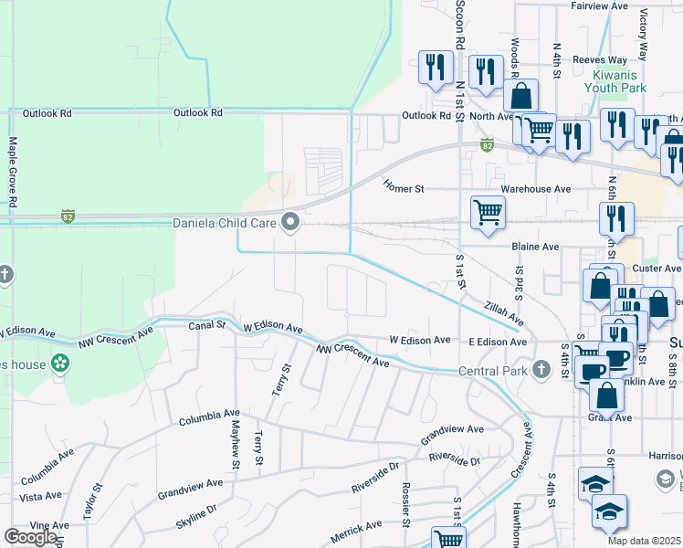map of restaurants, bars, coffee shops, grocery stores, and more near 64 West Maple Avenue in Sunnyside