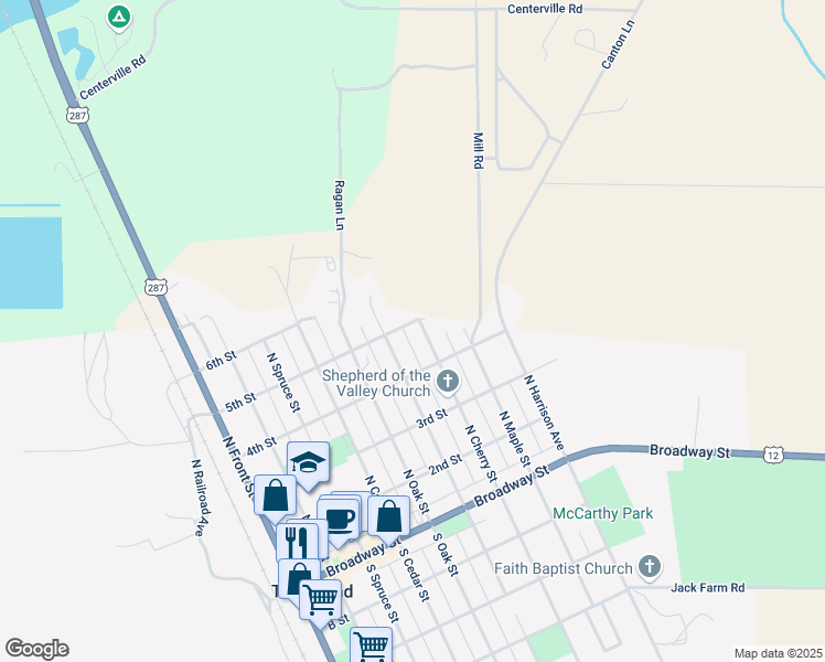 map of restaurants, bars, coffee shops, grocery stores, and more near 420 N Walnut St in Townsend