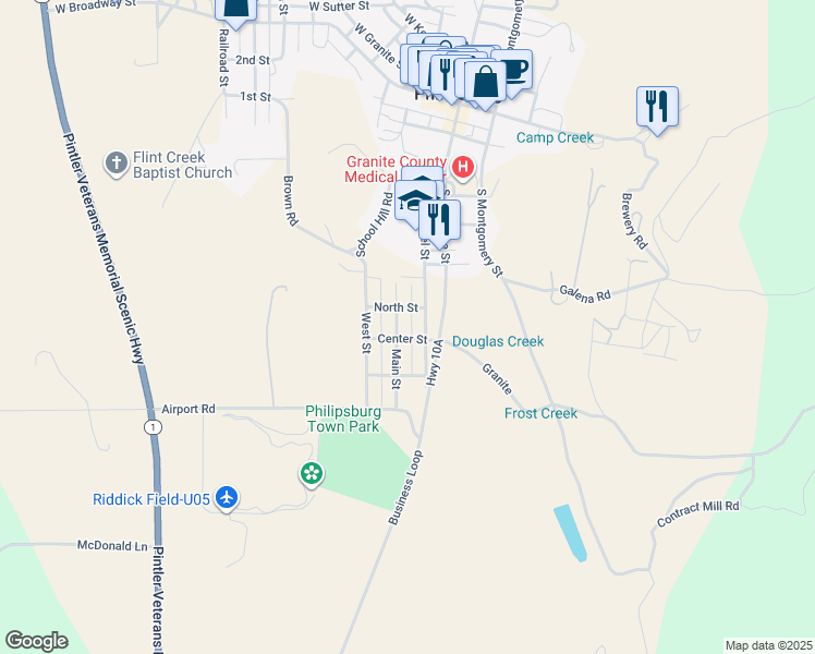 map of restaurants, bars, coffee shops, grocery stores, and more near 922 Mine Road in Philipsburg