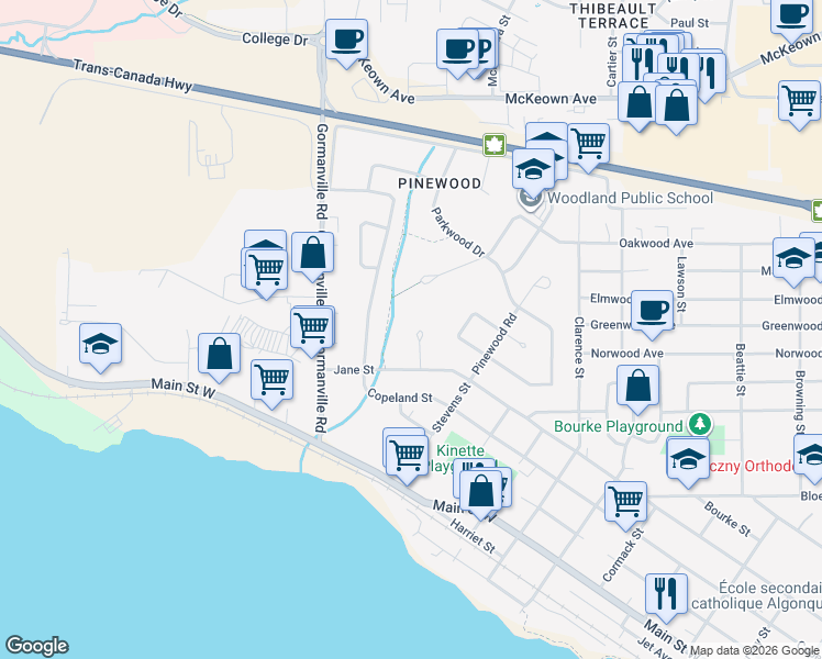 map of restaurants, bars, coffee shops, grocery stores, and more near 630 Baywood Road in North Bay
