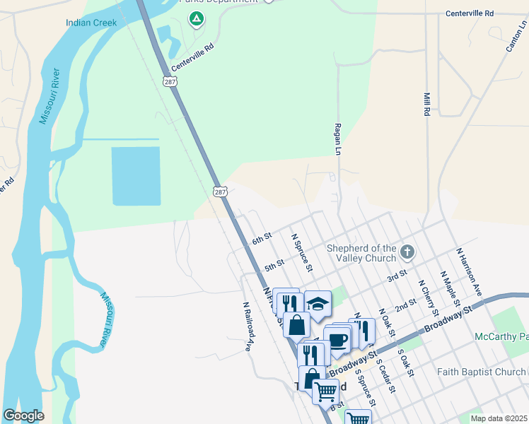 map of restaurants, bars, coffee shops, grocery stores, and more near 606 North Pine Street in Townsend