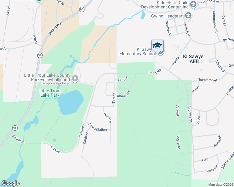 map of restaurants, bars, coffee shops, grocery stores, and more near 116-126 Tarzon in K. I. Sawyer