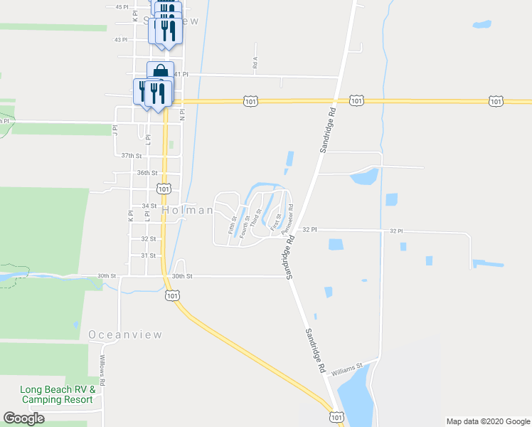 map of restaurants, bars, coffee shops, grocery stores, and more near 3205 Sandridge Road in Ilwaco