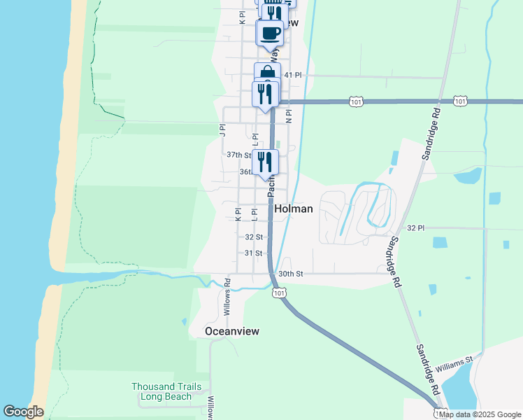 map of restaurants, bars, coffee shops, grocery stores, and more near 1204 33rd Street in Seaview