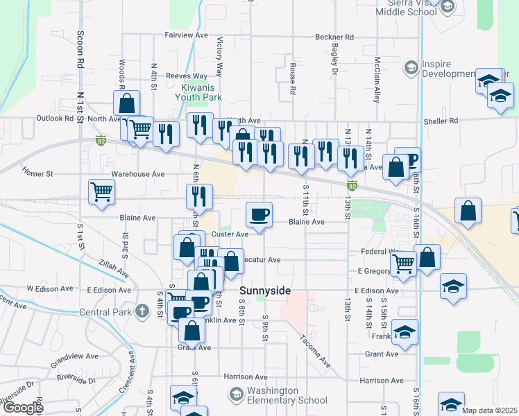 map of restaurants, bars, coffee shops, grocery stores, and more near 115 South 9th Street in Sunnyside
