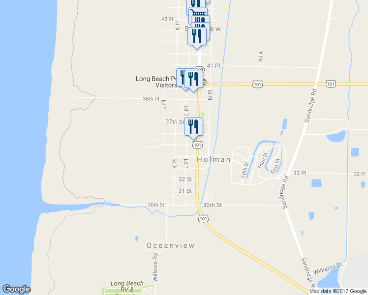 map of restaurants, bars, coffee shops, grocery stores, and more near 3417 L Place in Seaview