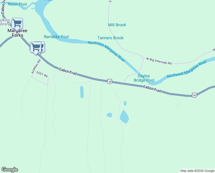 map of restaurants, bars, coffee shops, grocery stores, and more near 7721 Cabot Trail in Margaree Forks