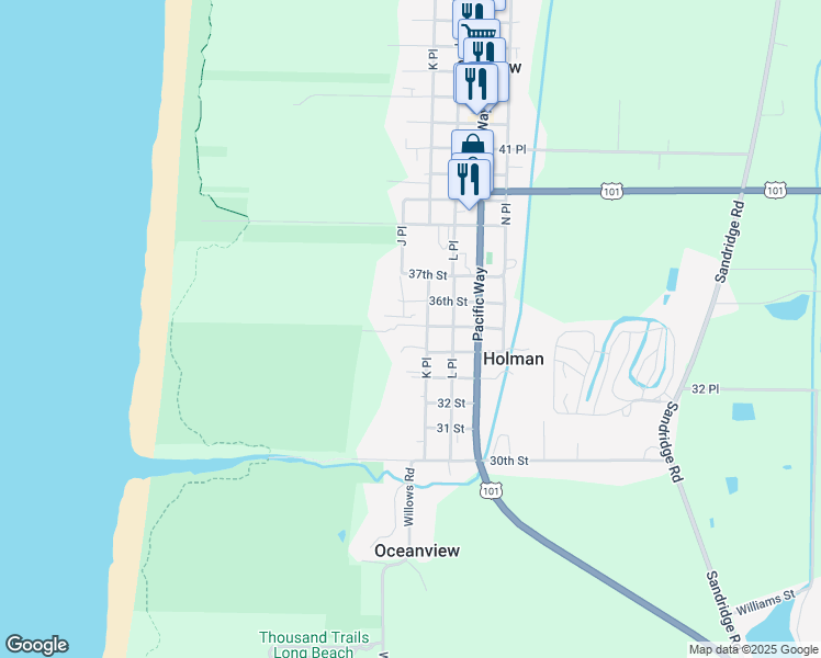 map of restaurants, bars, coffee shops, grocery stores, and more near 1012 35th Street in Seaview