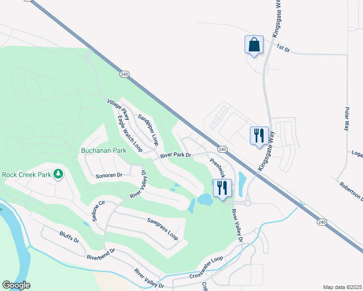 map of restaurants, bars, coffee shops, grocery stores, and more near 2645 Dornoch Place in Richland