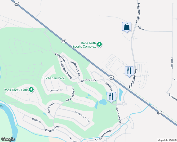 map of restaurants, bars, coffee shops, grocery stores, and more near 2645 Dornoch Place in Richland