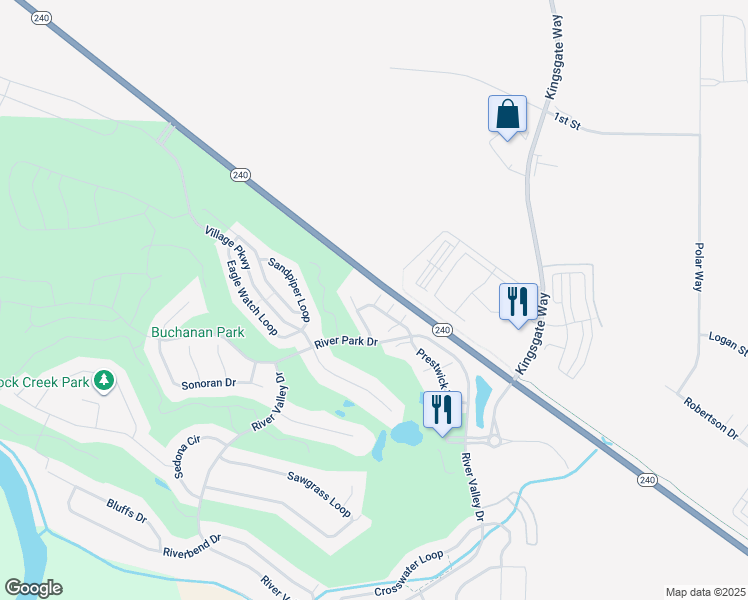 map of restaurants, bars, coffee shops, grocery stores, and more near 2645 Dornoch Place in Richland