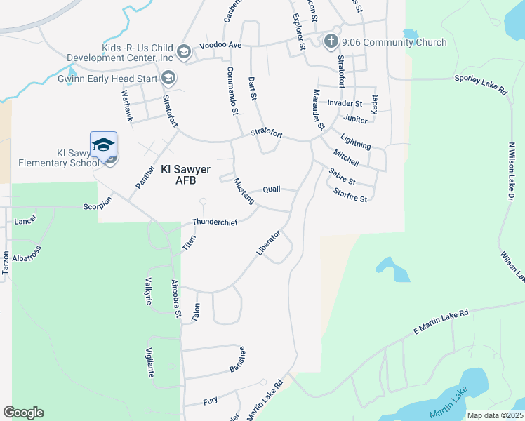 map of restaurants, bars, coffee shops, grocery stores, and more near 301-399 Quail in K. I. Sawyer