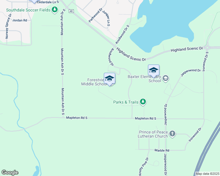 map of restaurants, bars, coffee shops, grocery stores, and more near 12149 Knollwood Drive in Baxter