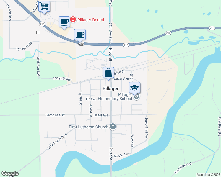 map of restaurants, bars, coffee shops, grocery stores, and more near in Pillager