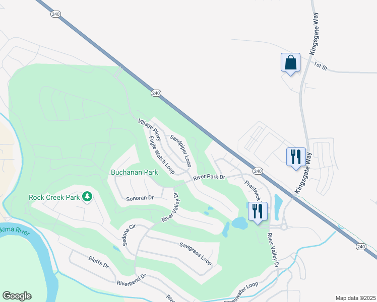 map of restaurants, bars, coffee shops, grocery stores, and more near 2640 Sandpiper Loop in Richland