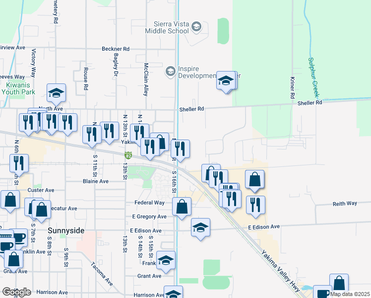 map of restaurants, bars, coffee shops, grocery stores, and more near 304 N 16th St in Sunnyside