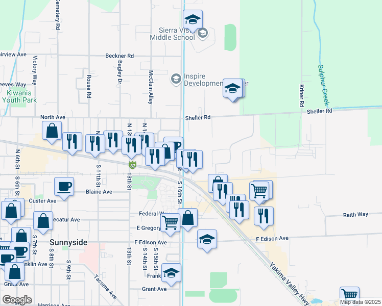 map of restaurants, bars, coffee shops, grocery stores, and more near 304 N 16th St in Sunnyside
