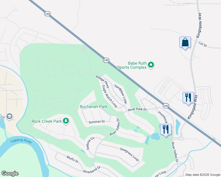 map of restaurants, bars, coffee shops, grocery stores, and more near 2667 Torrey Pines Way in Richland