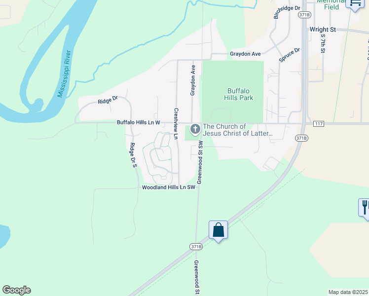 map of restaurants, bars, coffee shops, grocery stores, and more near 2424 Greenwood Street Southwest in Brainerd