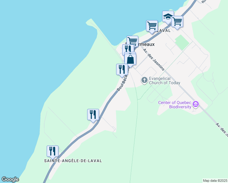 map of restaurants, bars, coffee shops, grocery stores, and more near 15282 Boulevard Bécancour in Bécancour