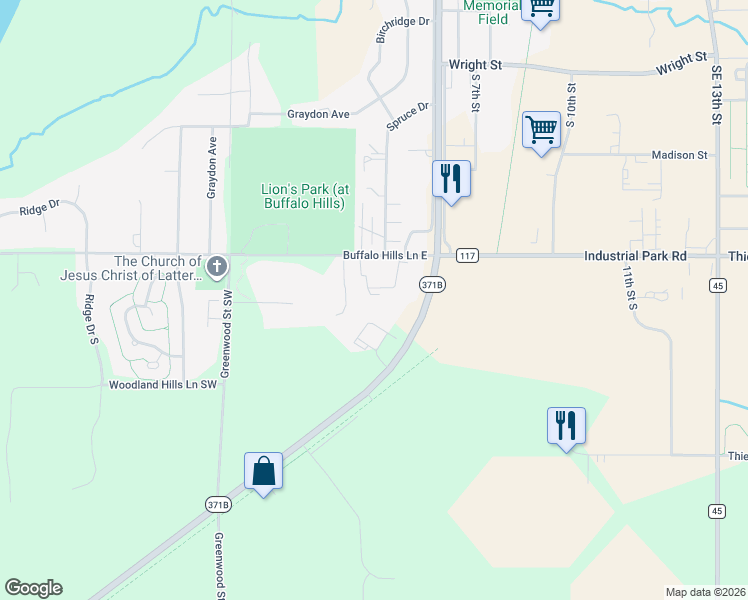 map of restaurants, bars, coffee shops, grocery stores, and more near 2403 Hillcrest Drive in Brainerd