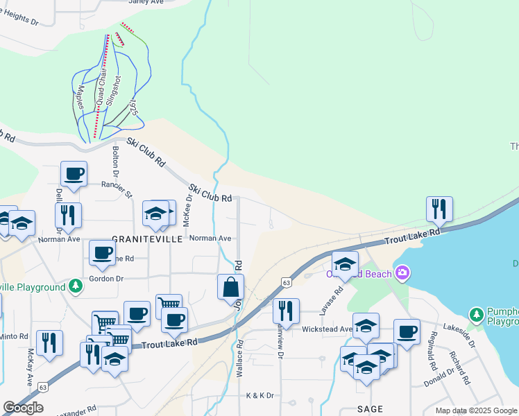 map of restaurants, bars, coffee shops, grocery stores, and more near 1336 Ski Club Road in North Bay