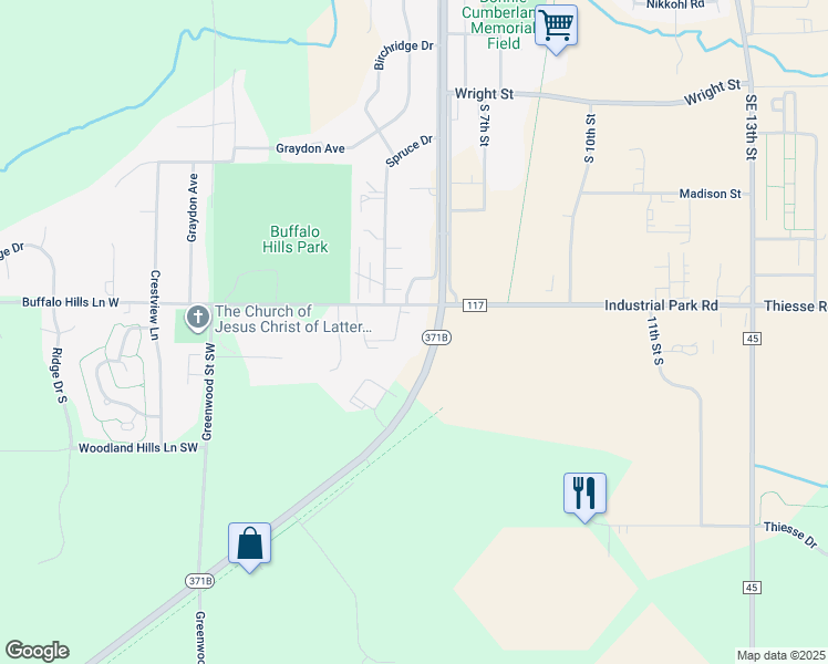 map of restaurants, bars, coffee shops, grocery stores, and more near 522 Buffalo Hills Lane East in Brainerd