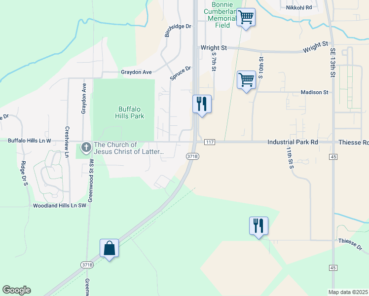 map of restaurants, bars, coffee shops, grocery stores, and more near 522 Buffalo Hills Lane East in Brainerd