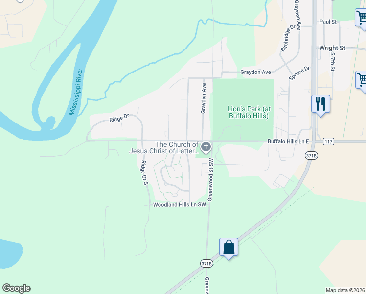 map of restaurants, bars, coffee shops, grocery stores, and more near 2302 Crestview Lane in Brainerd
