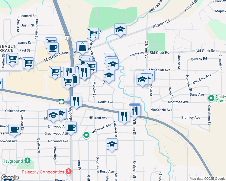 map of restaurants, bars, coffee shops, grocery stores, and more near 232 Duncan Avenue in North Bay