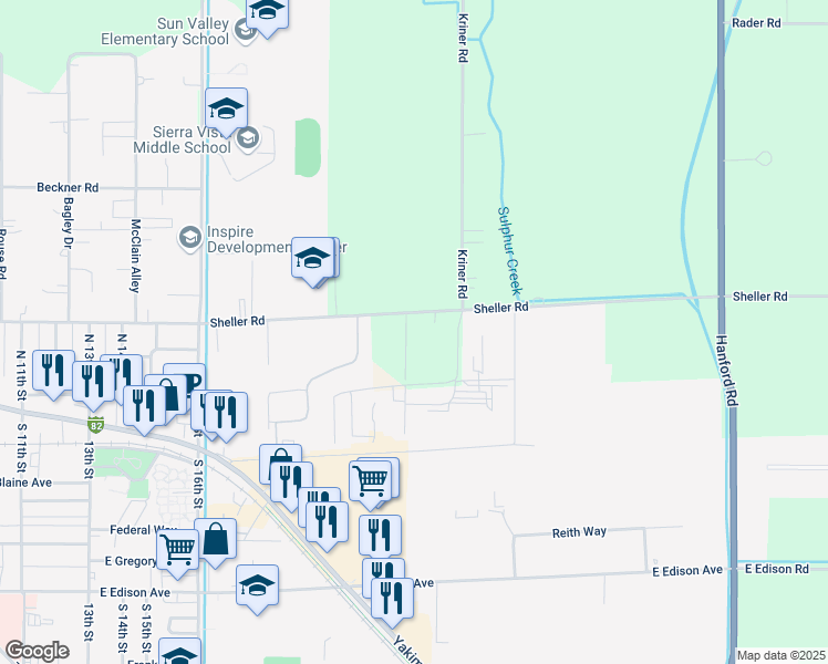 map of restaurants, bars, coffee shops, grocery stores, and more near 1991 Sheller Rd in Sunnyside