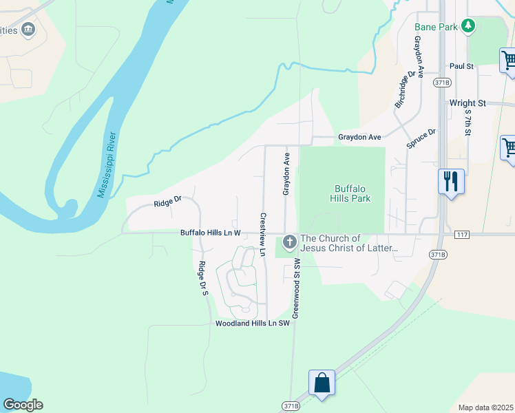 map of restaurants, bars, coffee shops, grocery stores, and more near 2104 Crestview Lane in Brainerd