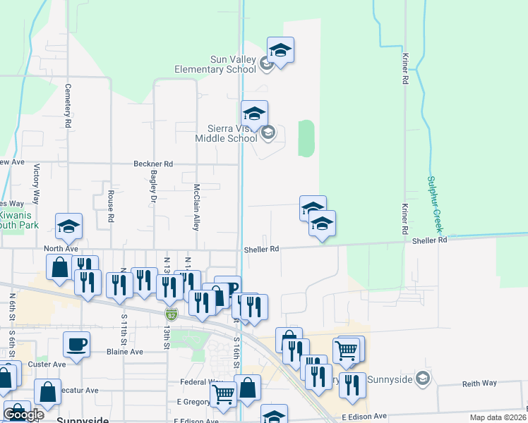 map of restaurants, bars, coffee shops, grocery stores, and more near 605 Sheller Ct in Sunnyside