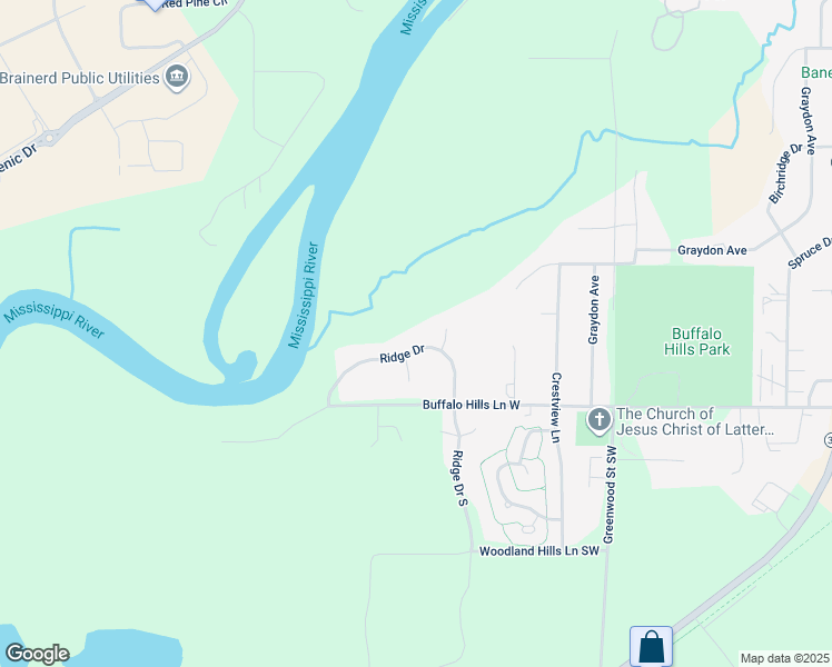 map of restaurants, bars, coffee shops, grocery stores, and more near 204 Ridge Drive South in Brainerd