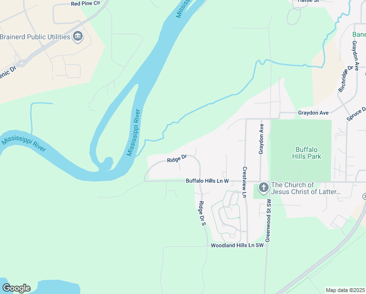 map of restaurants, bars, coffee shops, grocery stores, and more near 204 Ridge Drive South in Brainerd